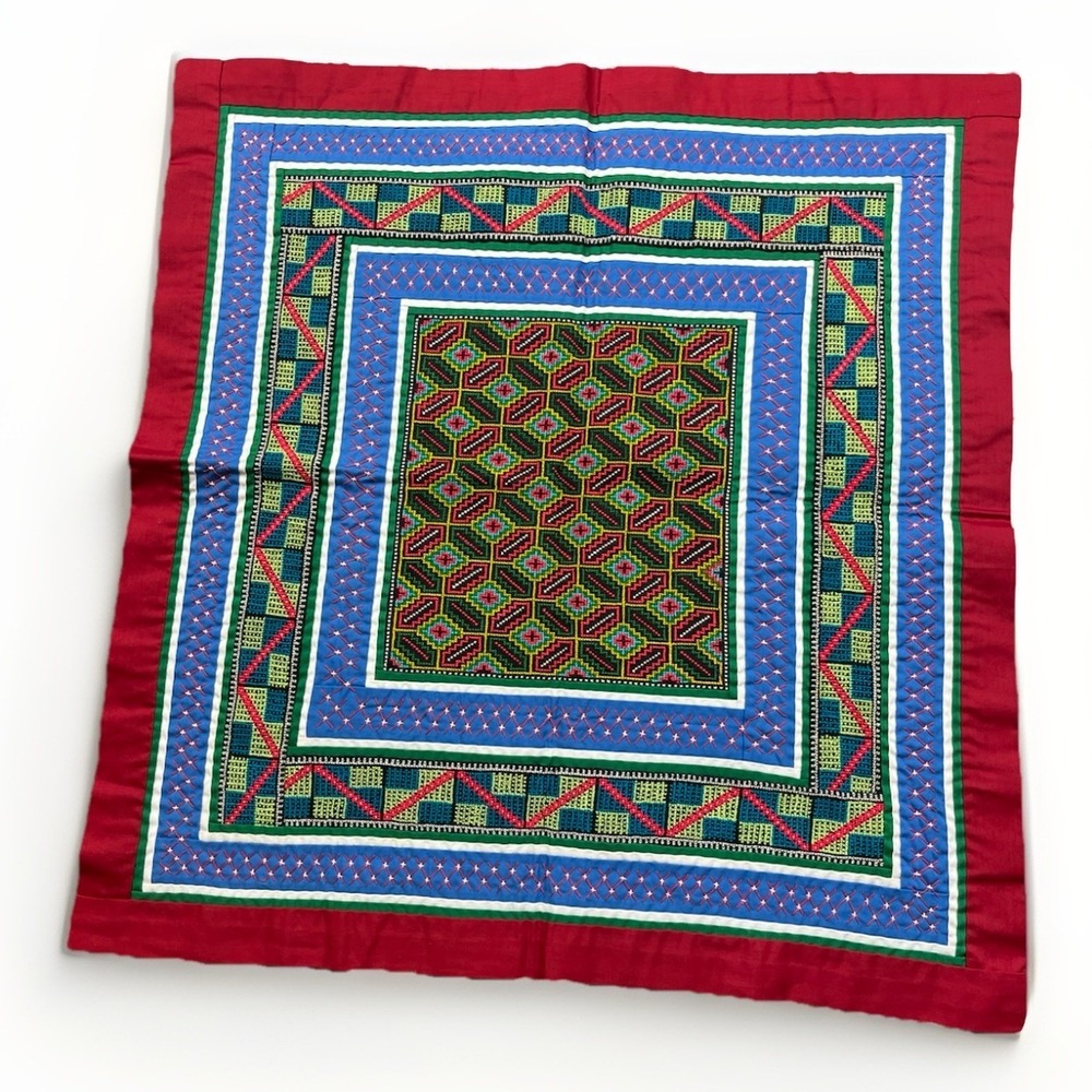 Vintage Hmong Embroidered Handmade Folk Art Cloth Wall Art Quilt Block 21 X 22